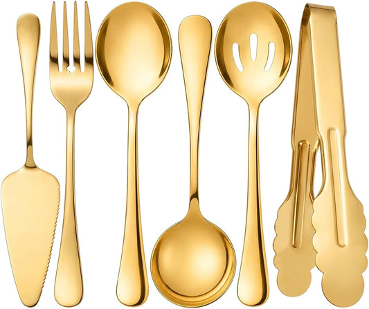 6-Piece Gold Serving Utensil Set, Serving Spoons for Buffet