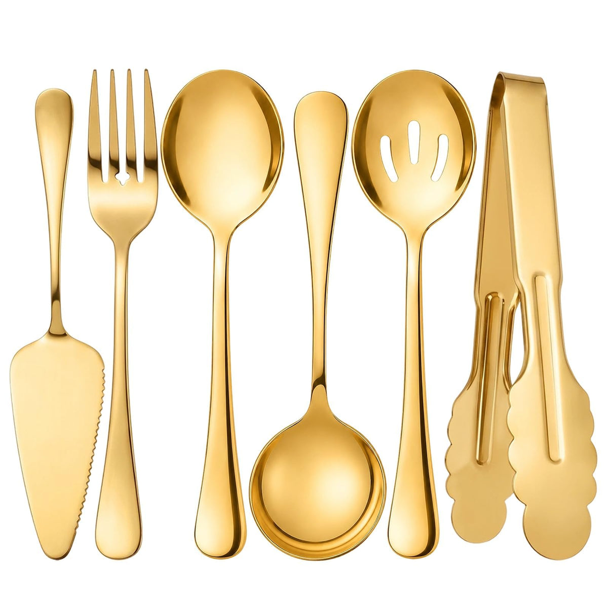 6-Piece Gold Serving Utensil Set, Serving Spoons for Buffet