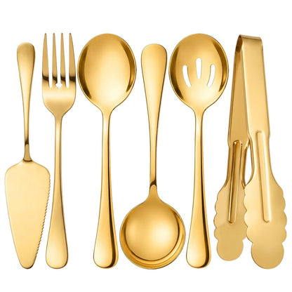 6-Piece Gold Serving Utensil Set, Serving Spoons for Buffet