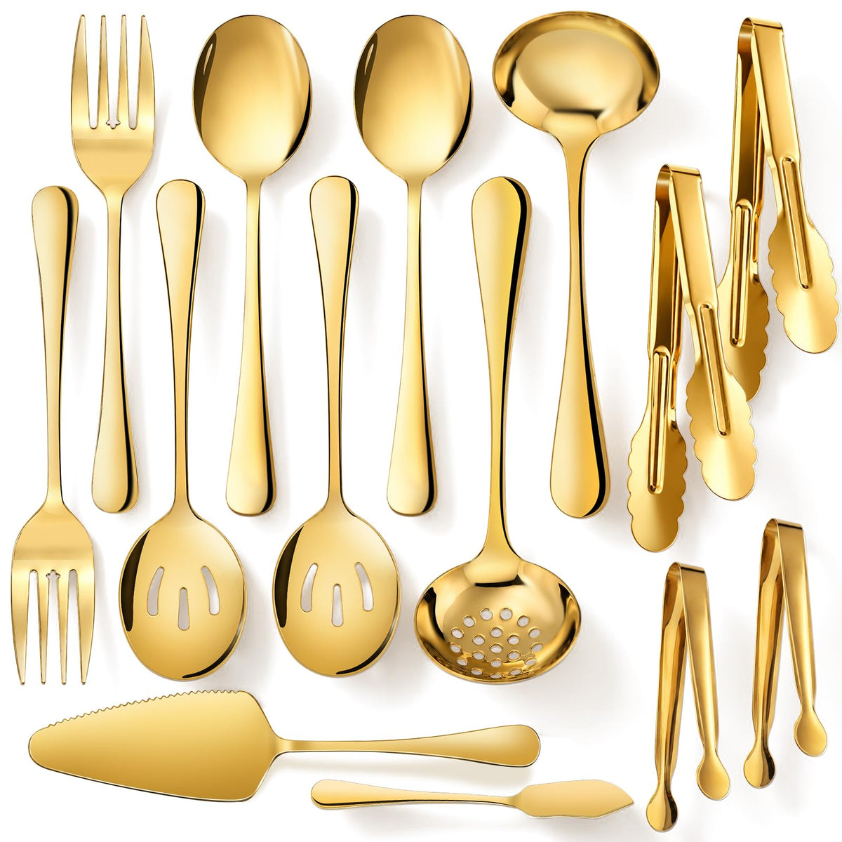 Mwellewm 17Pc Gold Serving Utensils, Stainless Steel Heavy Duty Serving Set
