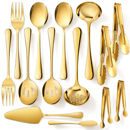 Mwellewm 17Pc Gold Serving Utensils, Stainless Steel Heavy Duty Serving Set