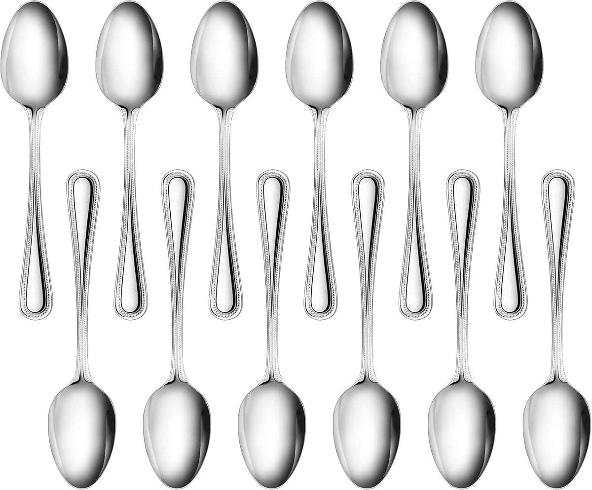 New Star Foodservice Bead Pattern 18/0 Stainless Steel Bouillon Spoon, 6.3-Inch, Set of 12, Commercial Grade