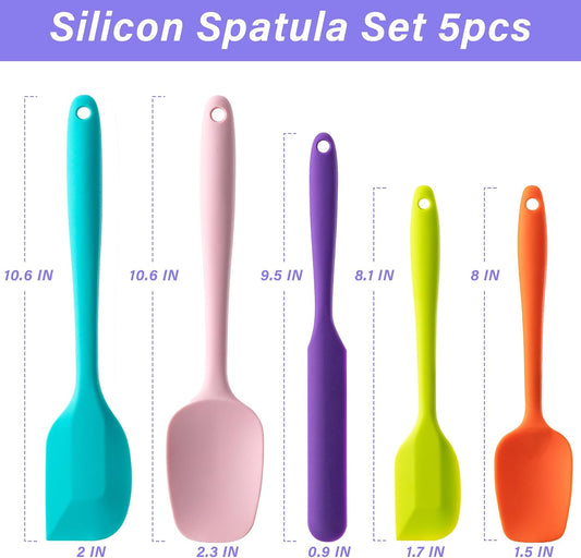 Silicone Spatula Set,5 Piece Food Grade Rubber Spatulas,Multicolor