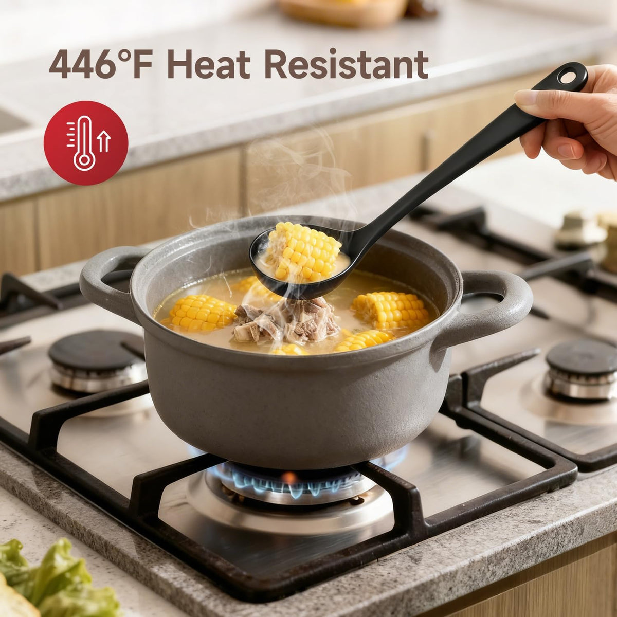 Silicone Kitchen Utensils Set with 360° Rotating 7.3'' Large Holder
