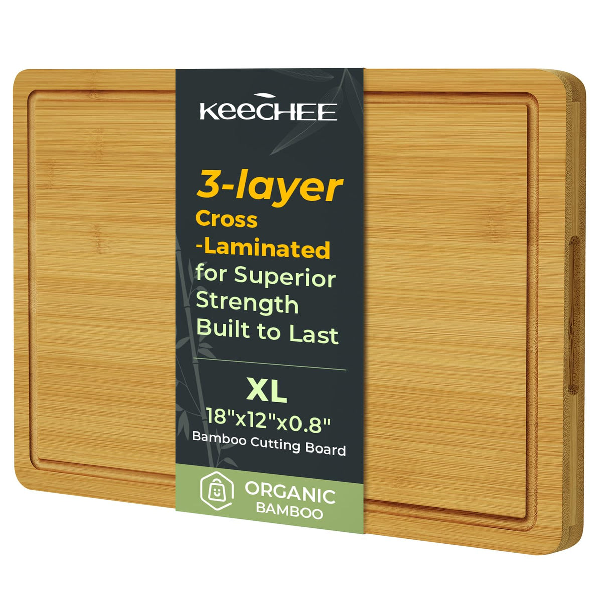 Keechee Bamboo Cutting Board, Durable Wood Cutting Boards for Kitchen with Deep Juice Grooves & Built-in Handles, Ideal Charcuterie & Chopping for Meat, Vegetables and Fruits Kitchen Gifts for Men