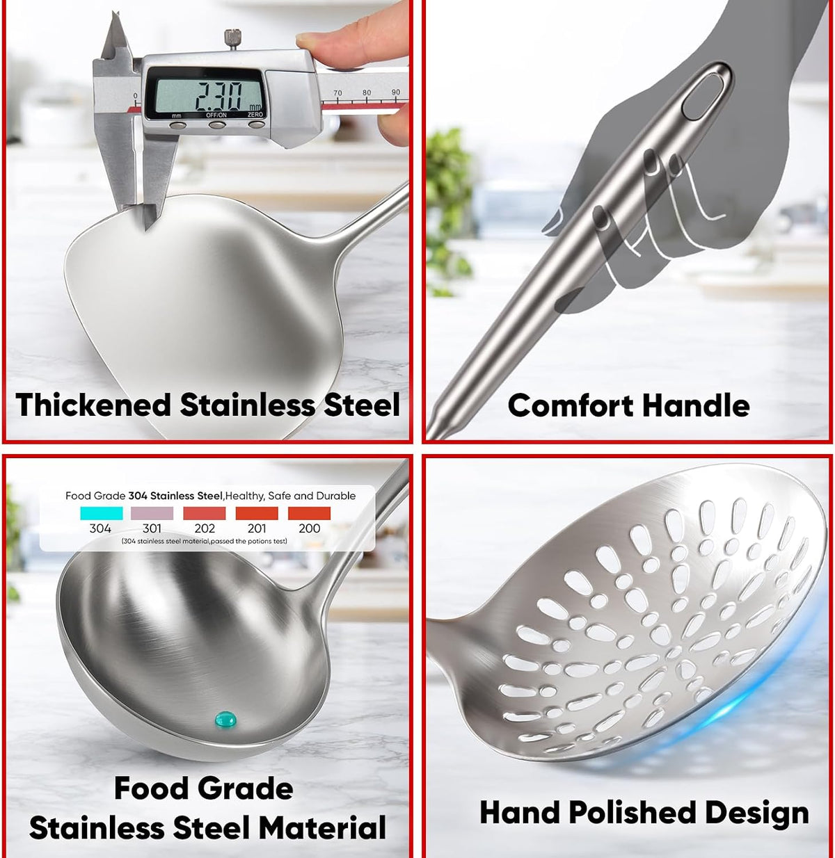 Newness 10 Pcs Cooking Utensils Set,18/8 304 Stainless Steel Kitchen Utensils Set, Metal Kitchen Accessories, Include Soup Ladle, Slotted Skimmer Spoon, Spaghetti Spoon, Spatula, Tongs,Dishwasher Safe