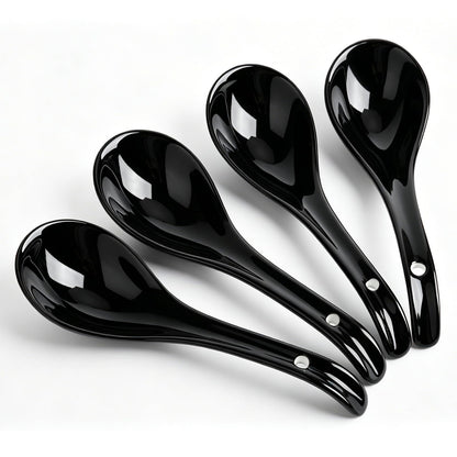 DOWAN Soup Spoons, Ceramic Asian Soup Spoons, White Japanese Spoon Large for Ramen Pho Wonton Dumpling Miso, Deep Oval Hook Design, Set of 4 (4, Soft white)