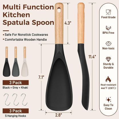 3 PACK Cooking Spoon Spatula for Nonstick Cookware, Heat Resistant Silicone