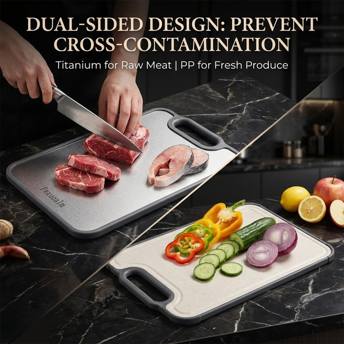 Double-Sided Titanium Cutting Board for Kitchen, 15.4"x10.4"