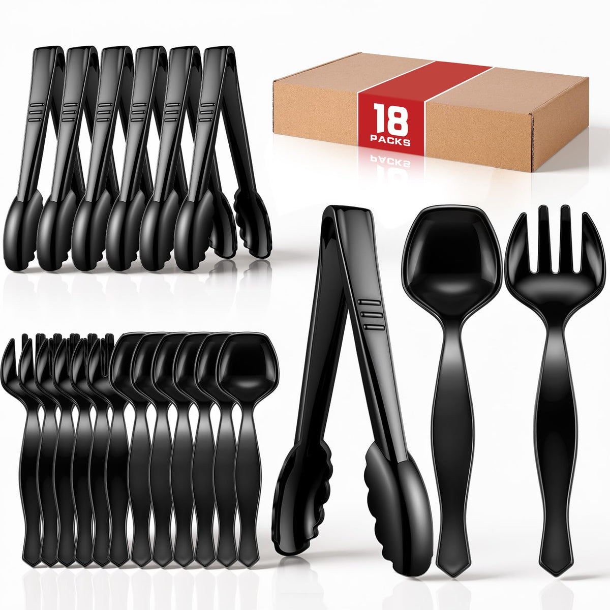 Mwellewm Plastic Serving Utensils Set, Disposable Tongs Spoons for Buffet