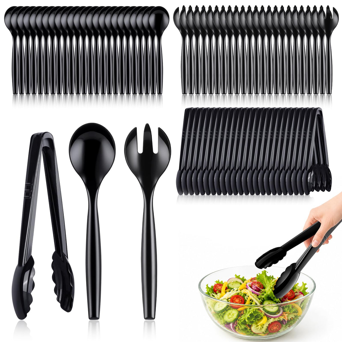 Mwellewm Plastic Serving Utensils Set, Disposable Tongs Spoons for Buffet
