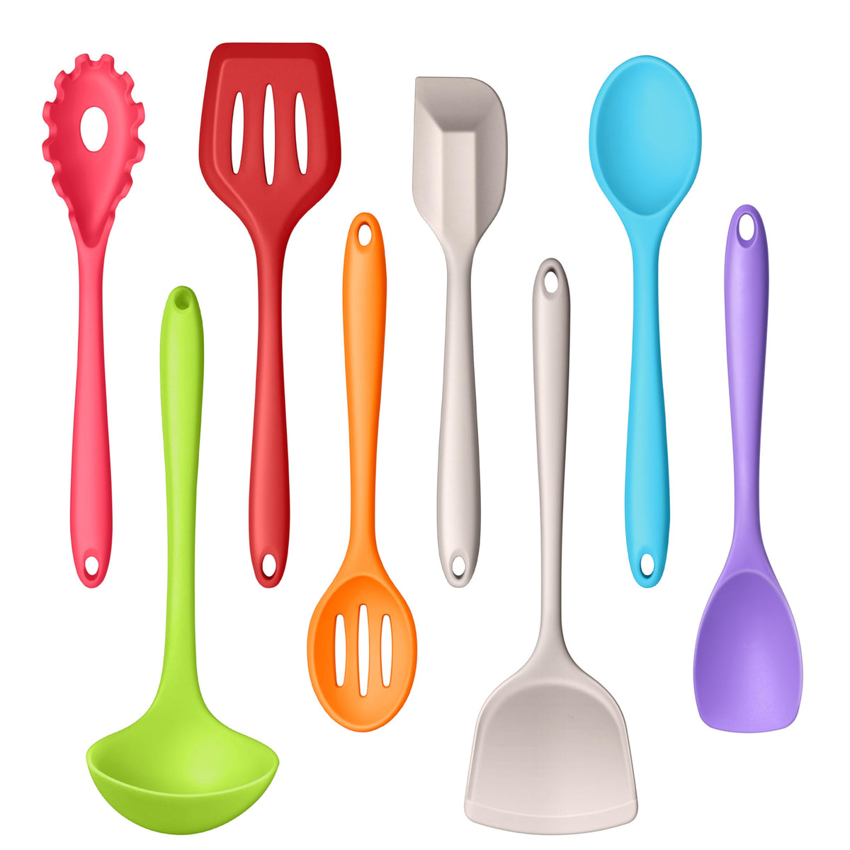 LIANYU Non-Toxic Kitchen Cooking Utensils Set, 8Pcs Khaki Silicone Utensils
