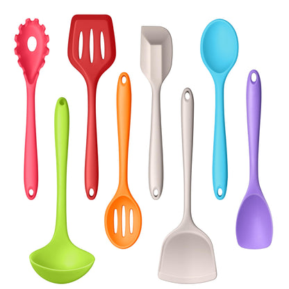LIANYU Non-Toxic Kitchen Cooking Utensils Set, 8Pcs Khaki Silicone Utensils