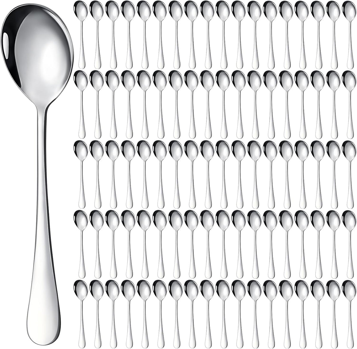 Nuogo 100 Pcs Soup Spoons Bulk, Stainless Steel, Silver