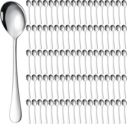 Nuogo 100 Pcs Soup Spoons Bulk, Stainless Steel, Silver