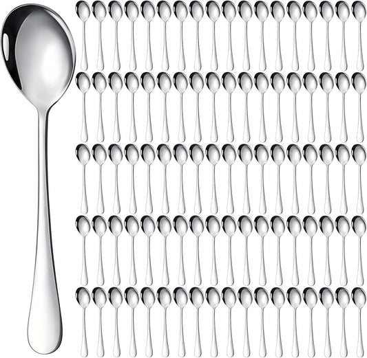 Nuogo 100 Pcs Soup Spoons Bulk, Stainless Steel, Silver