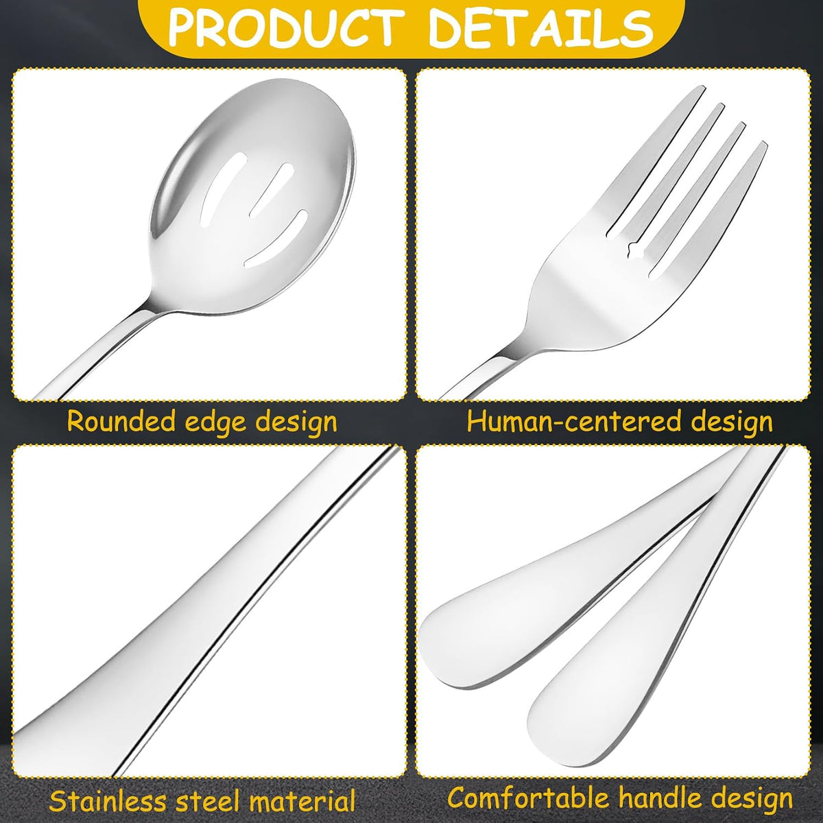12 Pcs Silver Serving Utensils Set - Stainless Steel Large Serving Spoons, Slotted Spoons, Forks, Tongs, Soup Ladle & Pie Server - Metal Buffet Utensils for Parties, Catering, Wedding, Dishwasher Safe