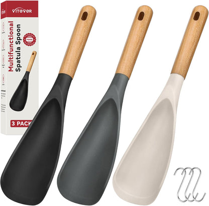 3 PACK Cooking Spoon Spatula for Nonstick Cookware, Heat Resistant Silicone