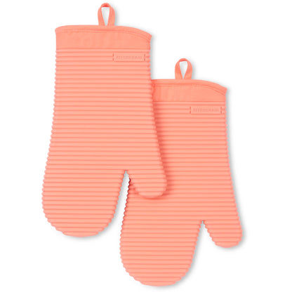 KITCHENAID Ribbed Soft Silicone Oven Mitt 2-Pack Set, 7.5"x13", Milkshake Tan