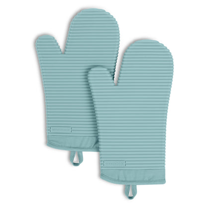 KITCHENAID Ribbed Soft Silicone Oven Mitt 2-Pack Set, 7.5"x13", Milkshake Tan