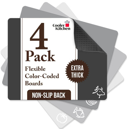 Camping Cutting Board Mats for Kitchen & RV, Flexible Set of 6 Thick 15x12