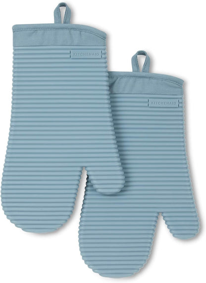 KITCHENAID Ribbed Soft Silicone Oven Mitt 2-Pack Set, 7.5"x13", Milkshake Tan
