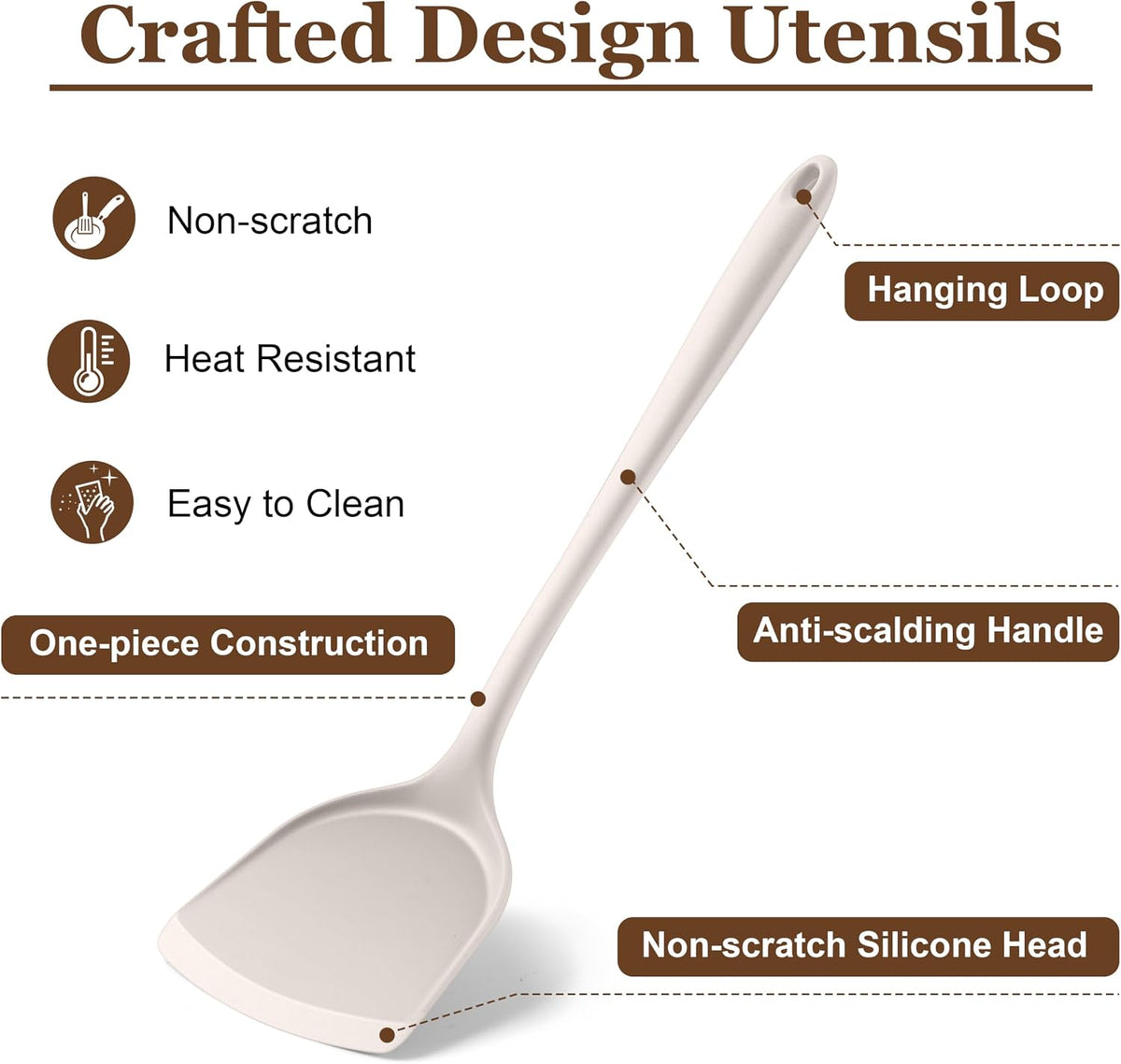 LIANYU Non-Toxic Kitchen Cooking Utensils Set, 8Pcs Khaki Silicone Utensils