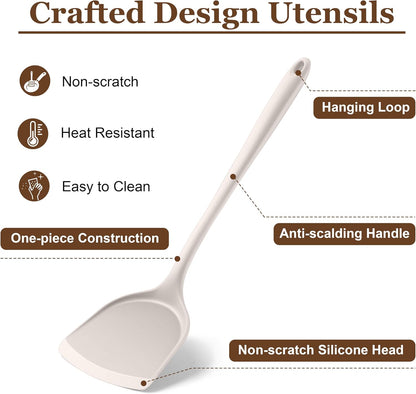 LIANYU Non-Toxic Kitchen Cooking Utensils Set, 8Pcs Khaki Silicone Utensils