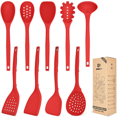 BUNDLEPRO Silicone Cooking Utensils Set, 9 Pcs Kitchen Utensils, One-Piece