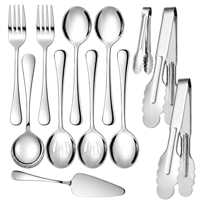 12-Piece Gold Serving Utensils Set, Serving Spoons for Buffet