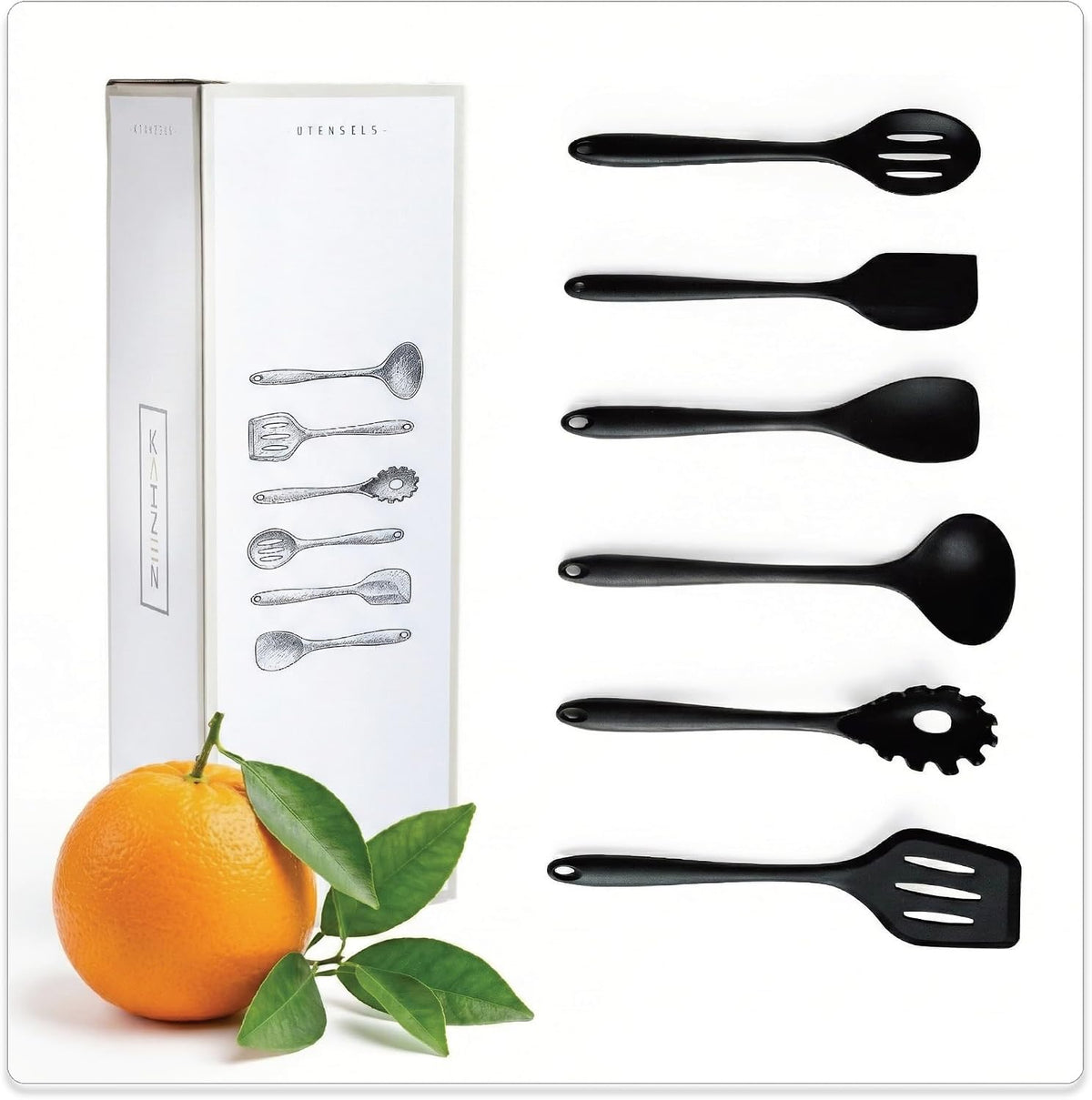 KAIZEN 6 Piece Silicone Utensils Set - All-Purpose Cooking Utensils Set for Kitchen - Non-Stick, Scratch & Heat Resistant Spoon & Spatula Set - Durable & Food Grade Cookware Tools (Black)
