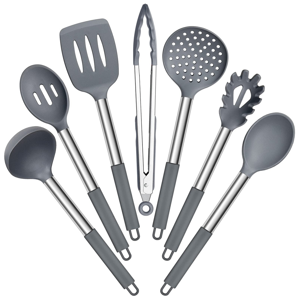 E-far Silicone Cooking Utensils Set, 7-Piece Black Kitchen Utensils Set
