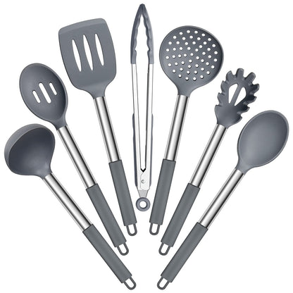 E-far Silicone Cooking Utensils Set, 7-Piece Black Kitchen Utensils Set