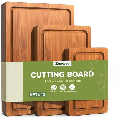 3-Piece Set Deep-Carbonized Bamboo Cutting Board for Kitchen, Carbonized