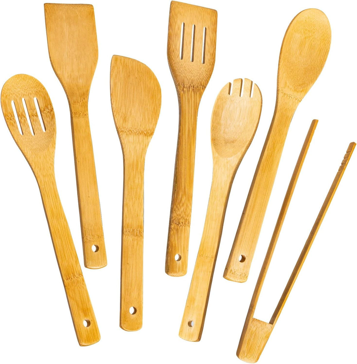 Eisinly 7-Piece Wooden Cooking Spoons, Natural Bamboo Utensil Set