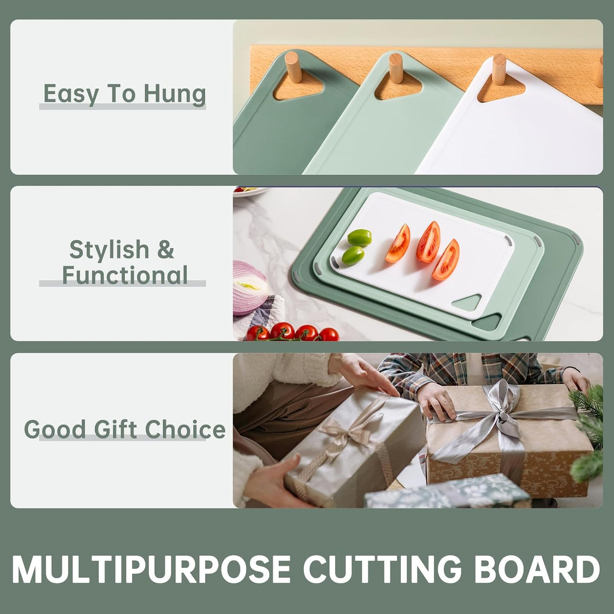 THETCHRY Plastic Cutting Board Set of 3-Cutting Boards for Kitchen BPA Free