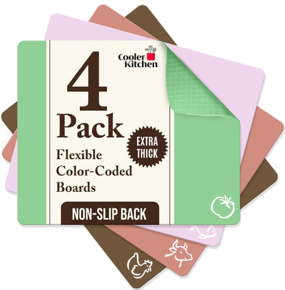 Camping Cutting Board Mats for Kitchen & RV, Flexible Set of 6 Thick 15x12