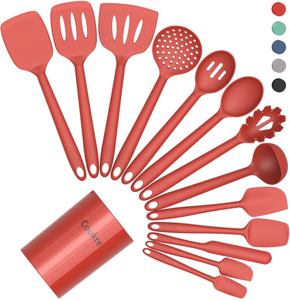 Coukre Silicone Kitchen Cooking Utensils Set, Heat Resistant, 14-Piece