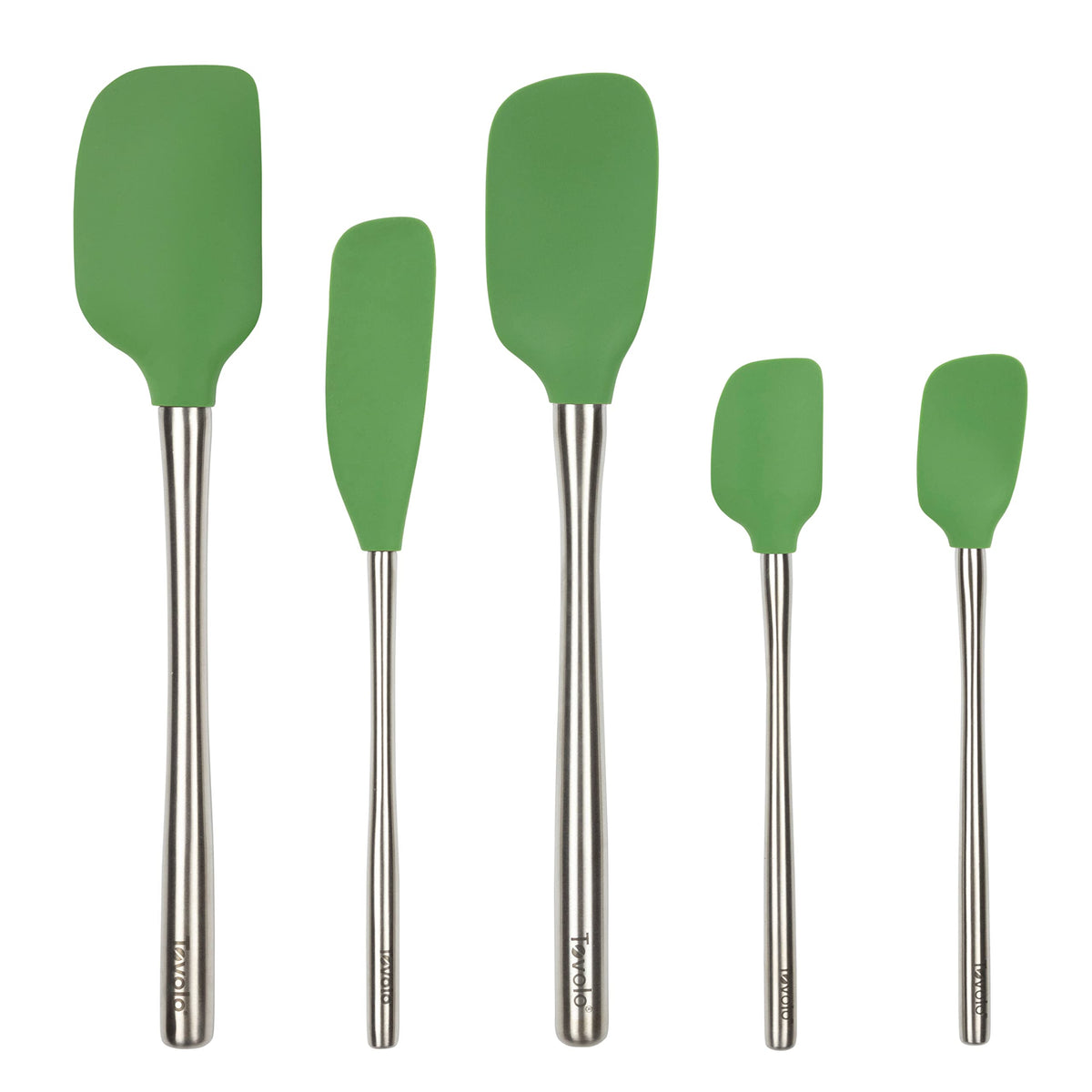 Tovolo Flex Core 5 Piece Silicone Spatula Set Heat Resistant All Silicone Utensils Include Non Stick Spatula Spoonula Jar Scraper, Dishwasher Safe BPA Free Spatulas for Baking Mixing, Pesto Green