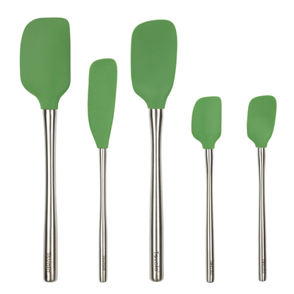 Tovolo Flex Core 5 Piece Silicone Spatula Set Heat Resistant All Silicone Utensils Include Non Stick Spatula Spoonula Jar Scraper, Dishwasher Safe BPA Free Spatulas for Baking Mixing, Pesto Green