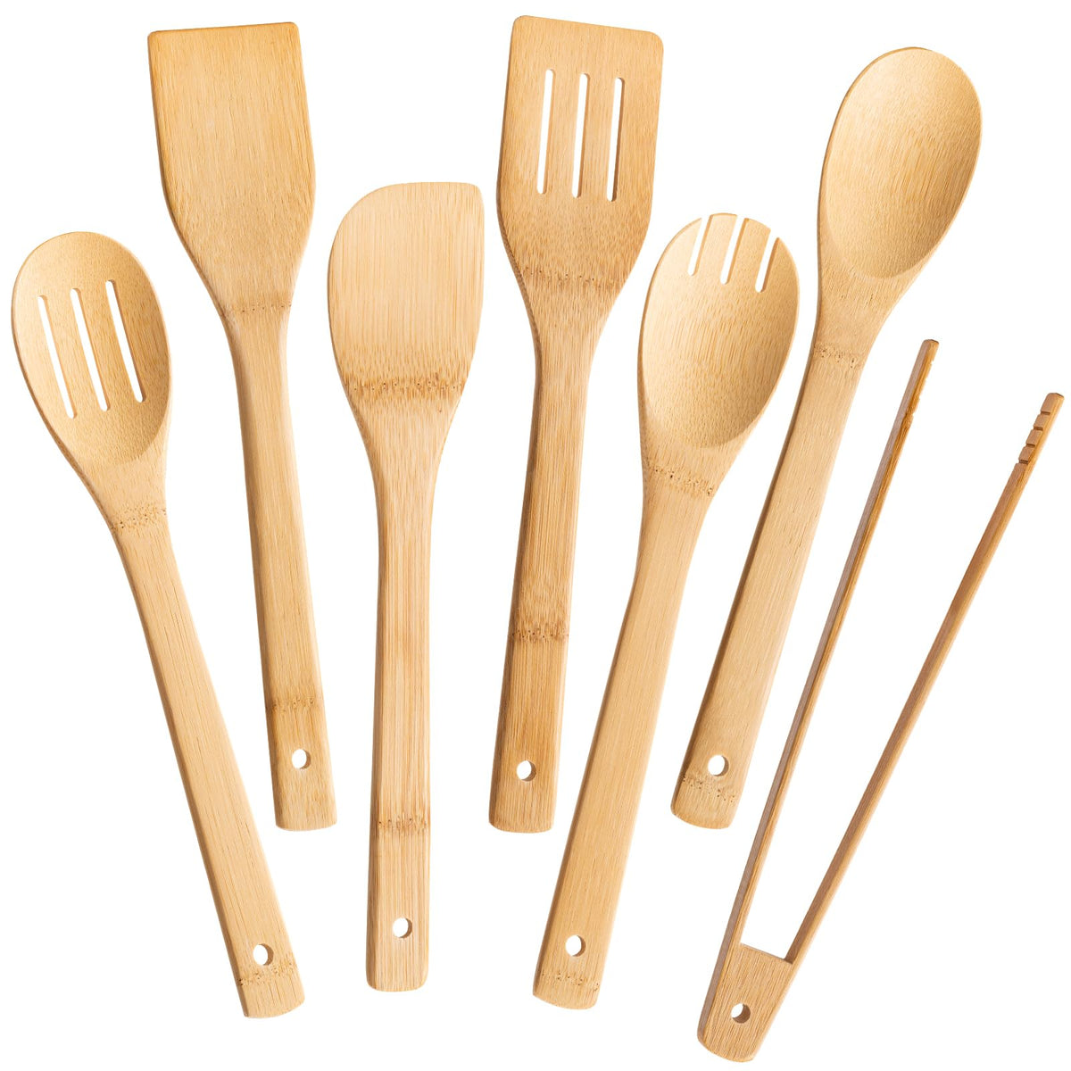 Eisinly 7-Piece Wooden Cooking Spoons, Natural Bamboo Utensil Set