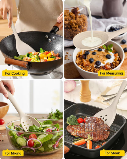 BUNDLEPRO Silicone Cooking Utensils Set, 4 Pcs Spatula and Spoon Set, Khaki