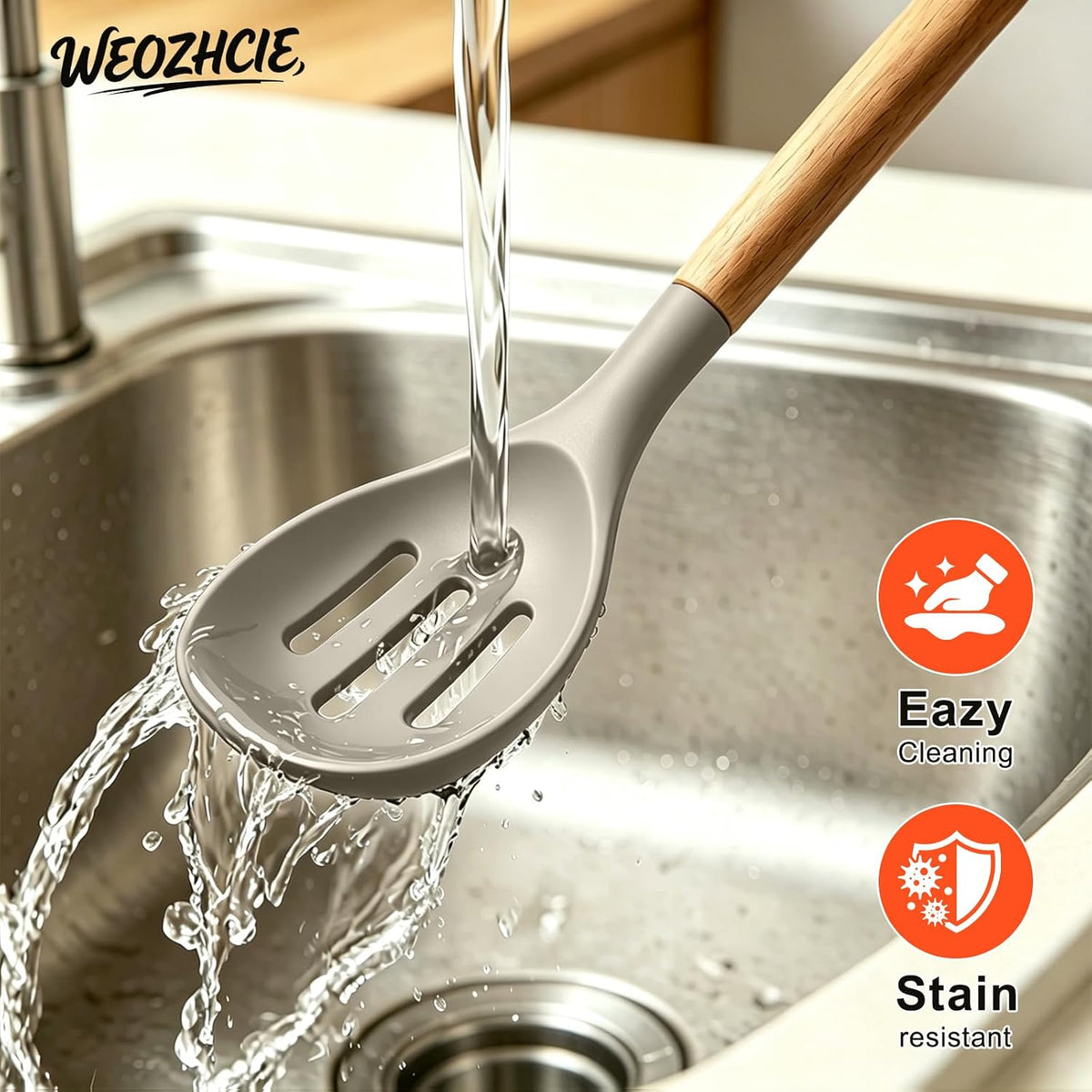 Silicone Cooking Utensil Set,10 PCS Cooking Kitchen Utensils Set, Nonstick Kitchen Utensils 446°F Heat-Resistant Cookware Tools of Spoon,Brush,Whisk,Spatula,Turner Tongs (Khaki)