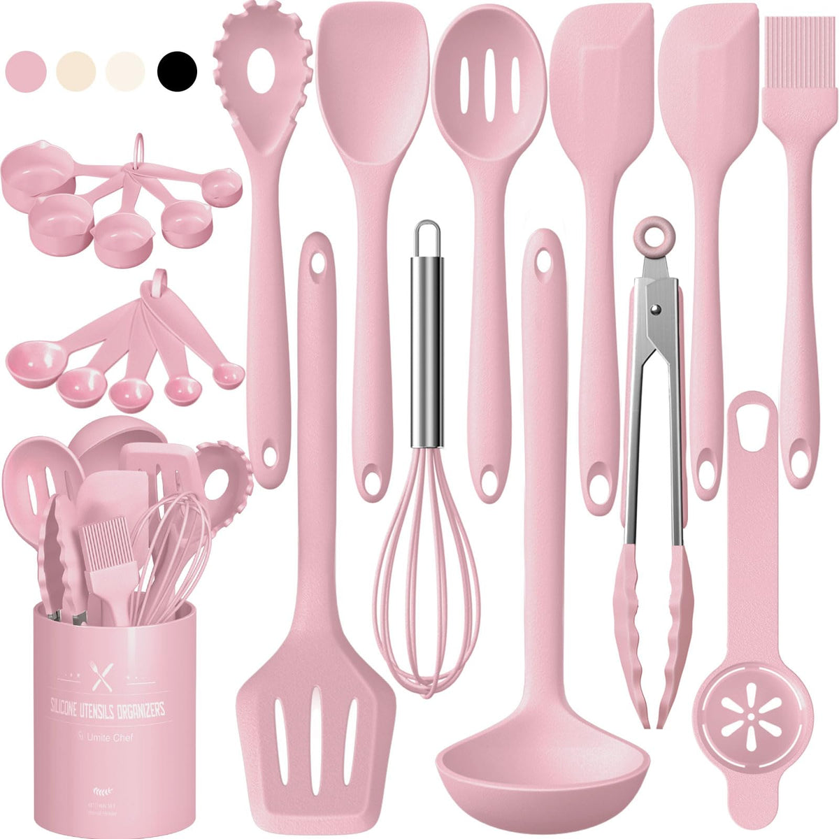 Umite Chef 22-Piece Silicone Cooking Utensils Set，Heat Resistant & Dishwasher Safe Kitchen Tools, Black Non-Scratch Spatula Set for Nonstick Cookware (Khaki)
