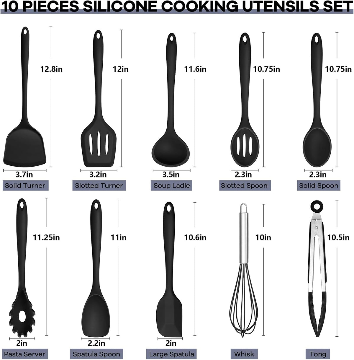 TeamFar Silicone Cooking Utensils, 10 pcs Kitchen Cooking Utensils Set