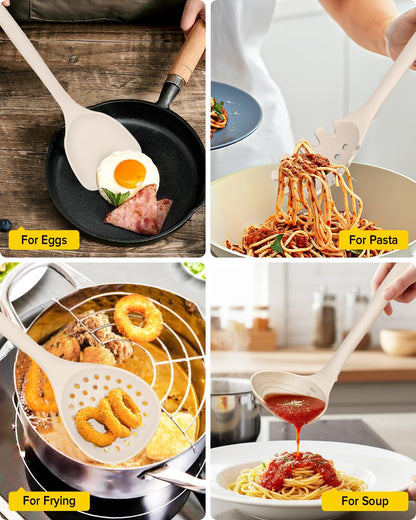 BUNDLEPRO Silicone Cooking Utensils Set, 9 Pcs Kitchen Utensils, One-Piece
