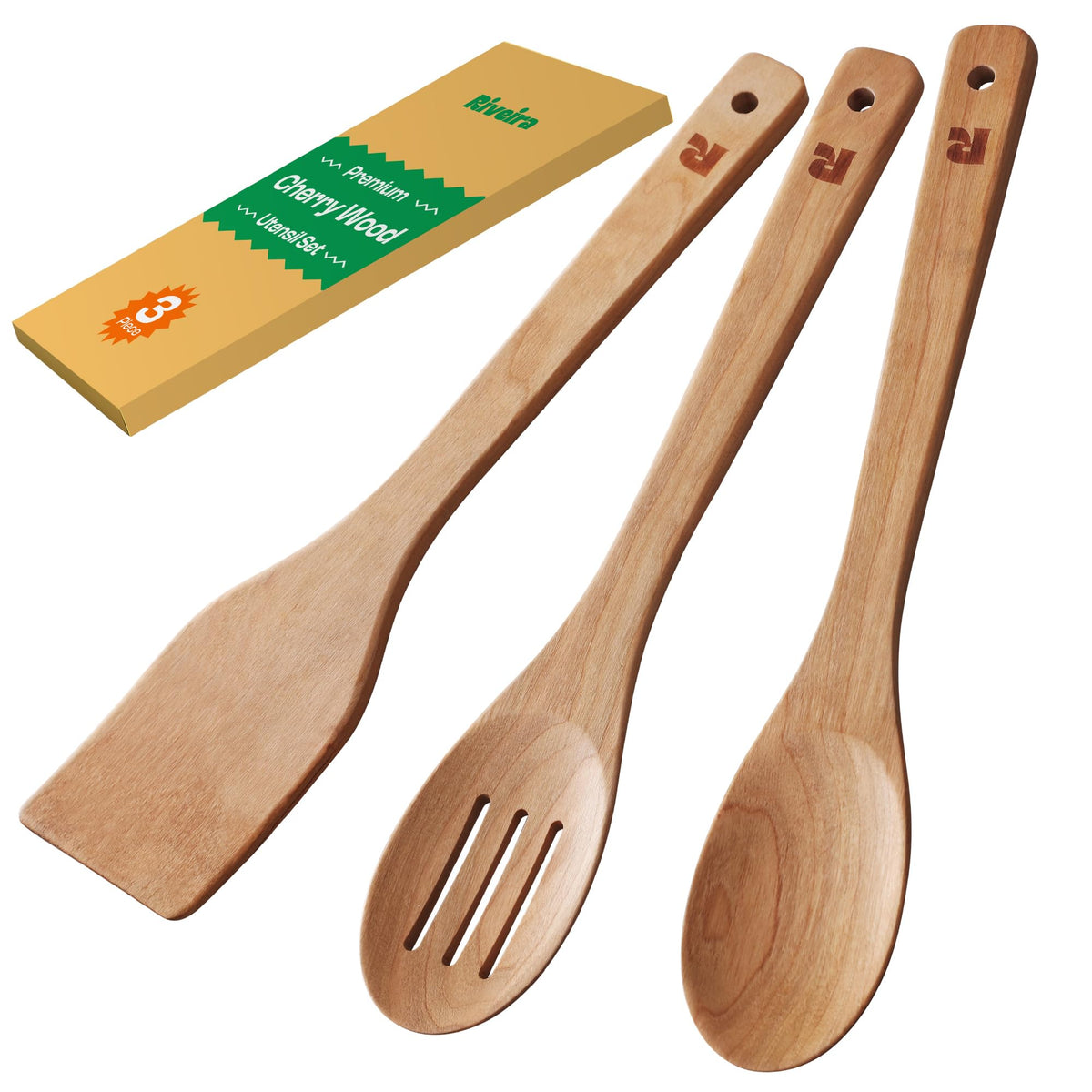 Riveira Dark Bamboo Wooden Spoons for Cooking 6-Piece, Apartment Essentials Wood Spatula Spoon Nonstick Kitchen Utensil Set Premium Quality Housewarming Gifts for Everyday Use