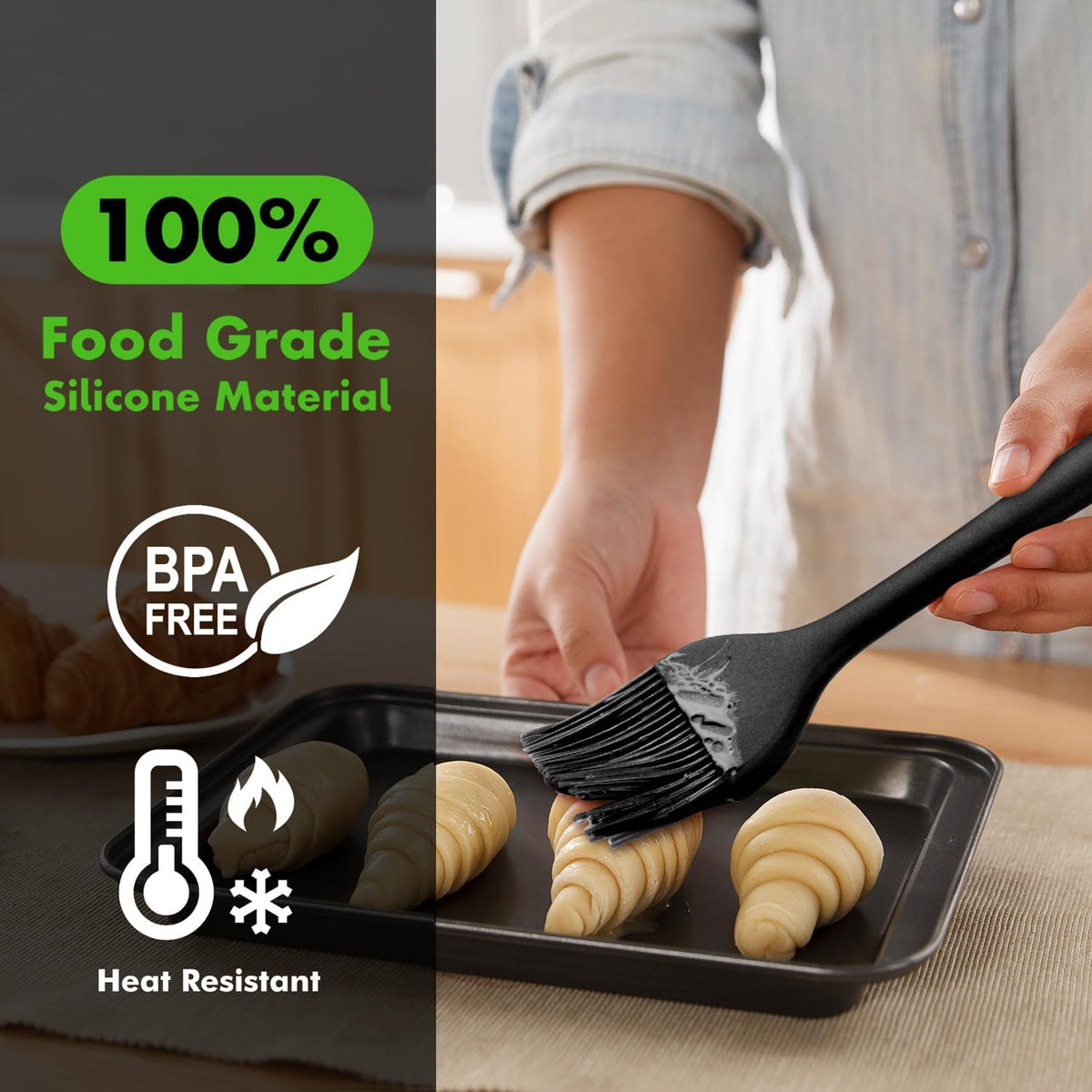 HOTEC 600℉ Heat Resistant Silicone Basting &Pastry Brushes, Black 2