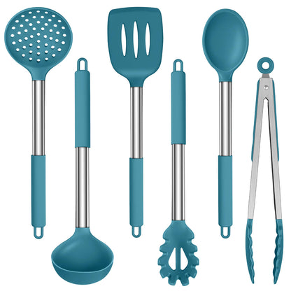 LIANYU Silicone Kitchen Utensils, 6 Pcs Cooking Utensils Spatula Set, Blue