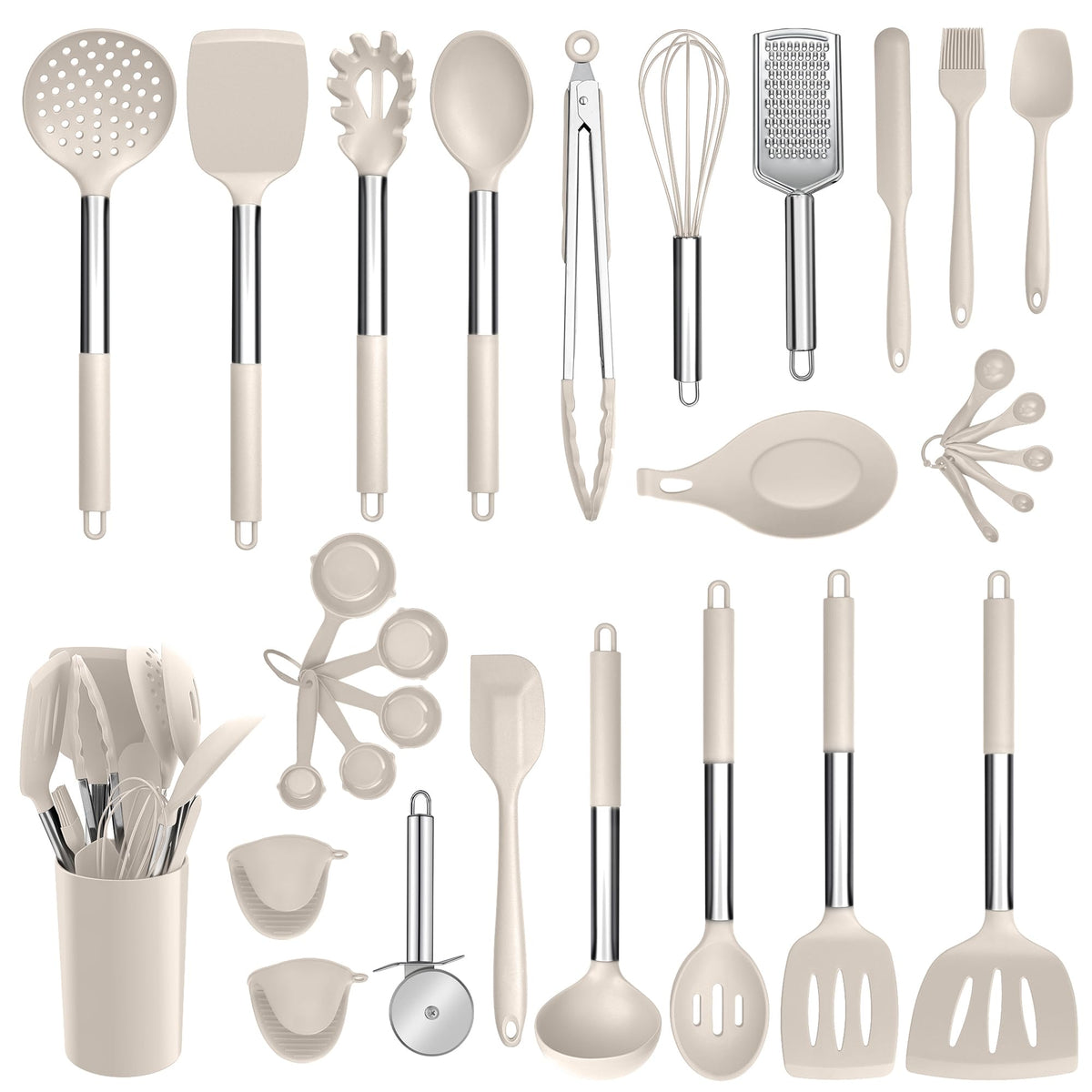 E-far Silicone Cooking Utensils Set, 7-Piece Black Kitchen Utensils Set